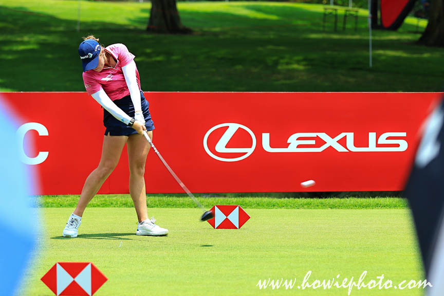 1 March 2026 Mimi Rhodes of England tees off on 9th hole during the HSBC Women's World Championship 2026 at Sentosa Golf Club, Singapore