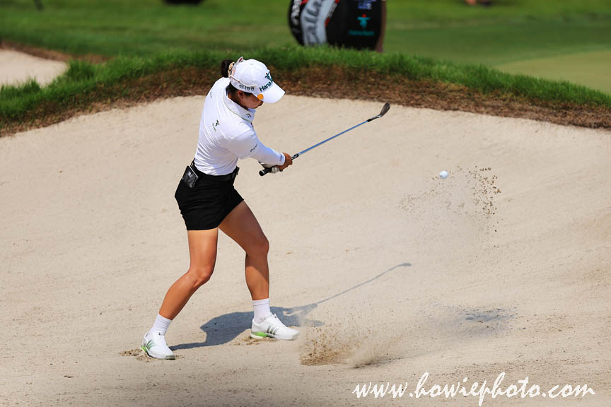 1 March 2026 Minjee Lee of Australia strikes the ball to get out of the bunker on the 18th green during the HSBC Women's World Championship 2026 at Sentosa Golf Club, Singapore