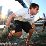 13 April 2013 Crews in action on-board Realteam at Extreme Sailing Series Singapore 2013