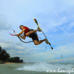 16 Oct 2016 Kiteboarder Jump action at East Coast Singapore