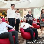 5 Oct 2017 - Minister Ng Chee Meng looks on as CAG CEO Lee Seow Hiang and former Minister S Dhanabalan try out armchairs at CAG Changi Airport T4 Ministerial Preview