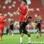 23 June 2018 Rusyaidi Salime of Young Lions wins a header during the 2018 Singapore Premier League match between Young Lions and Home United at the Singapore National Stadium