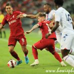 15 July 2022 Roberto Firmino and Harvey Elliott of Liverpool and Jordan Ayew of Crystal Palace in action during the Standard Chartered Singapore Trophy 2022 match between Liverpool and Crystal Palace at the Singapore National Stadium
